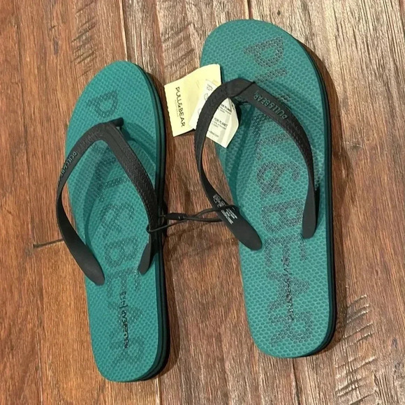 NWT! SIZE 9 PULL & BEAR TURQUOISE & BLACK FLIP FLOPS - Picture 3 of 8